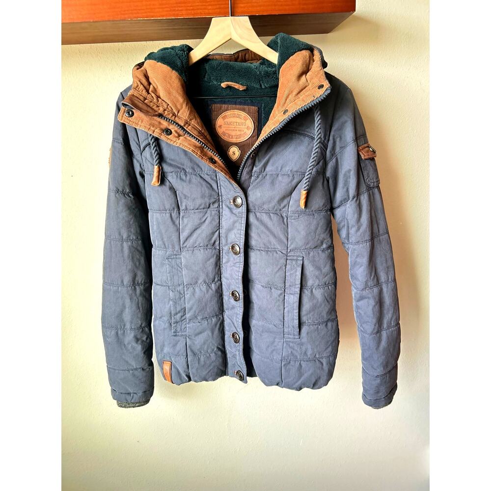 Naketano Blue-Gray Quilted Full-Zip Hooded Puffer Jacket Size S